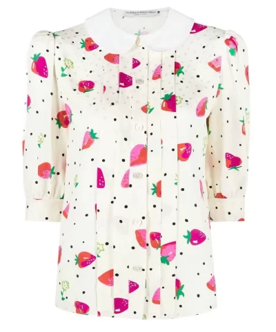 Alessandra Rich Strawberry-Print Silk Blouse-20295529