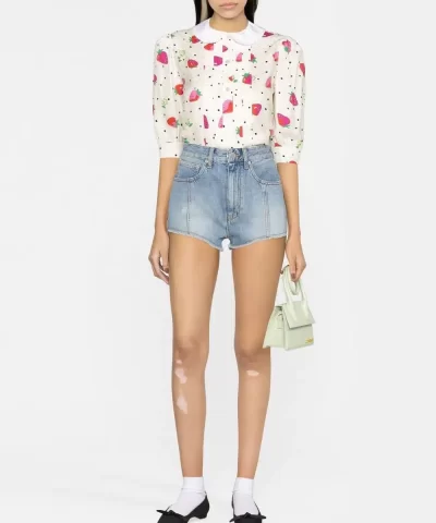 Alessandra Rich Strawberry-Print Silk Blouse-20295524
