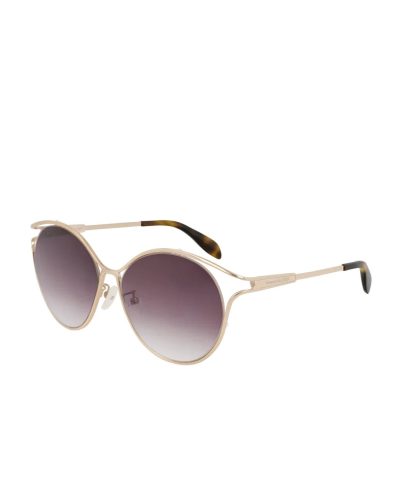 Alexander McQueen AM0210SA 004 Gold Violet Round Sunglasses 1