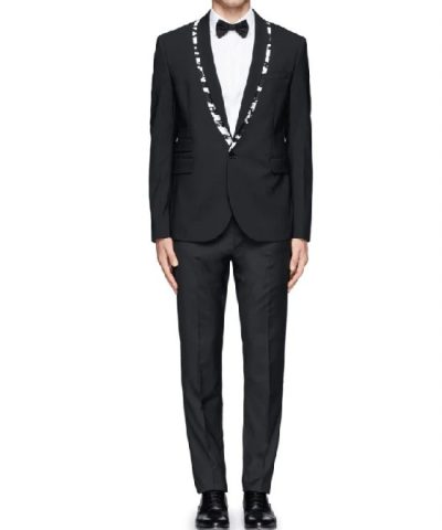 Alternative view of Alexander McQueen Black Logo Tape Trim Wool-Blend Tuxedo Jacket