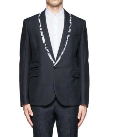 Alexander McQueen Black Logo Tape Trim Wool-Blend Tuxedo Jacket-20230516