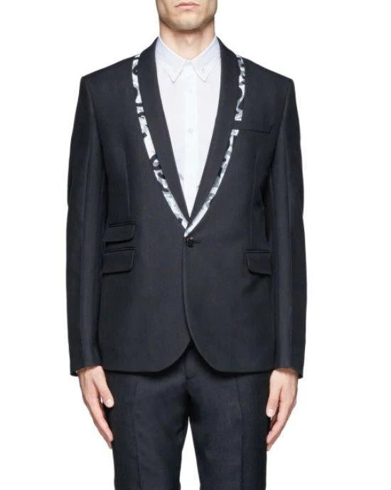 Alexander McQueen Black Logo Tape Trim Wool-Blend Tuxedo Jacket-20230516