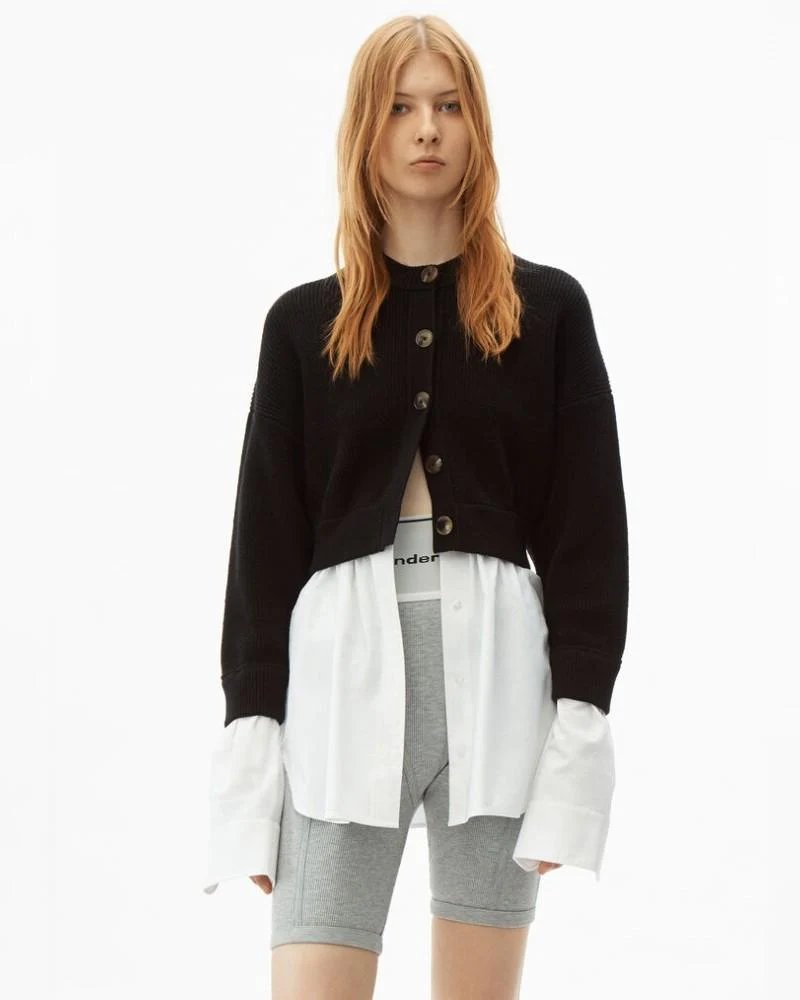 Alternative view of Alexander Wang Bi-Layer Oxford Shirting Cardigan