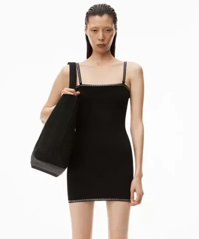 Alexander Wang Crystal Trim Mini Dress In Compact Nylon-20294707