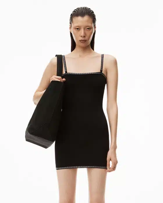 Alexander Wang Crystal Trim Mini Dress In Compact Nylon-20294707