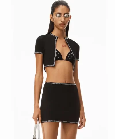 Alexander Wang Crystal Trim Mini Skirt In Compact Nylon-20294732