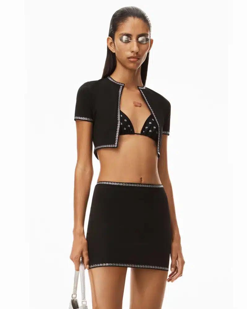 Alexander Wang Crystal Trim Mini Skirt In Compact Nylon-20294732