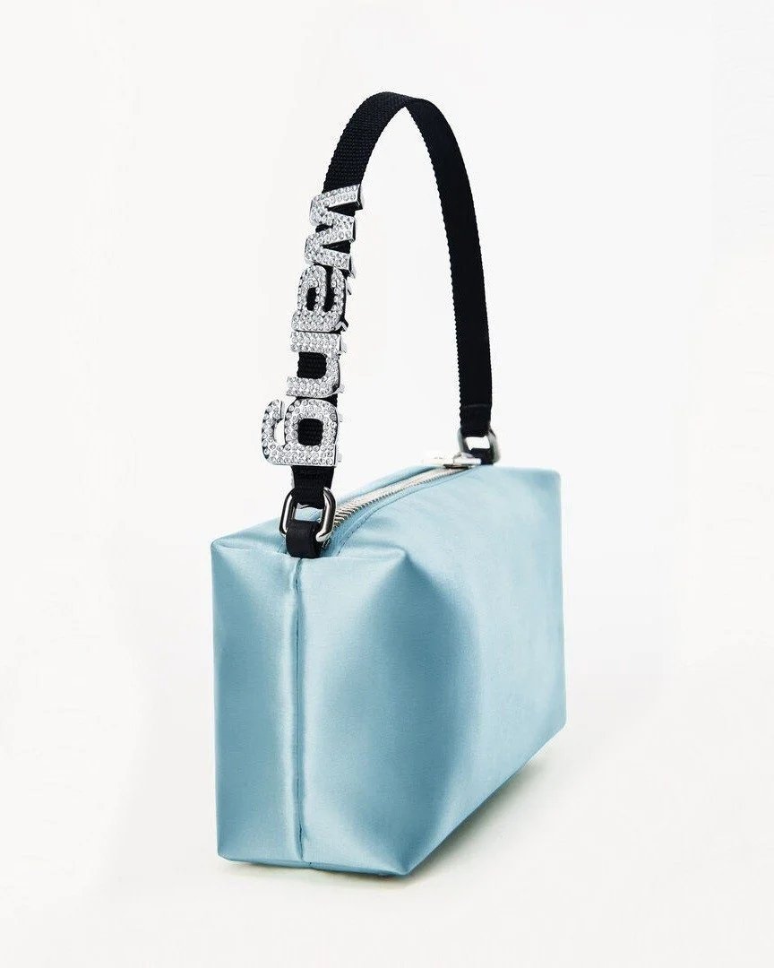 Alternative view of Alexander Wang Heiress Satin Pouch With Crystal Logo, Blue