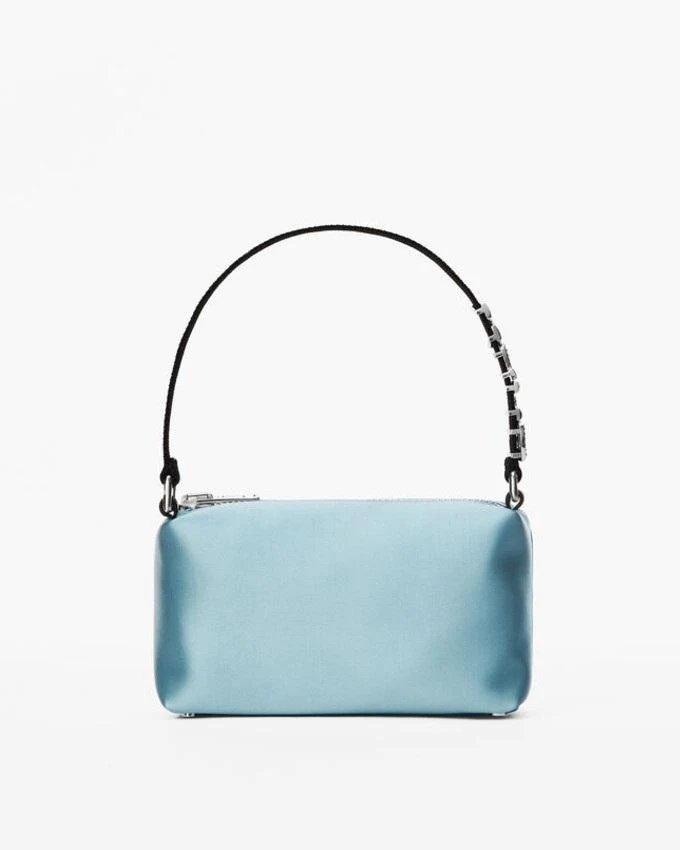 Alexander Wang Heiress Satin Pouch With Crystal Logo, Blue-20251186