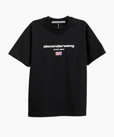 Alternative view of Alexander Wang Logo-Print Cotton T-Shirt, Black