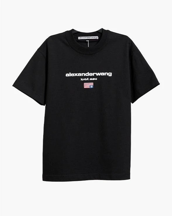 Alternative view of Alexander Wang Logo-Print Cotton T-Shirt, Black