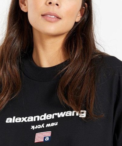 Alexander Wang Logo-Print Cotton T-Shirt, Black - Image 3