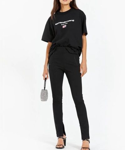 Alexander Wang Logo-Print Cotton T-Shirt, Black - Image 4