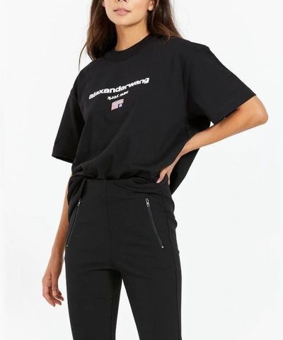 Alexander Wang Logo-Print Cotton T-Shirt, Black - Image 5