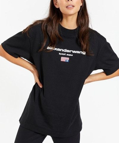 Alexander Wang Logo-Print Cotton T-Shirt, Black-20257195