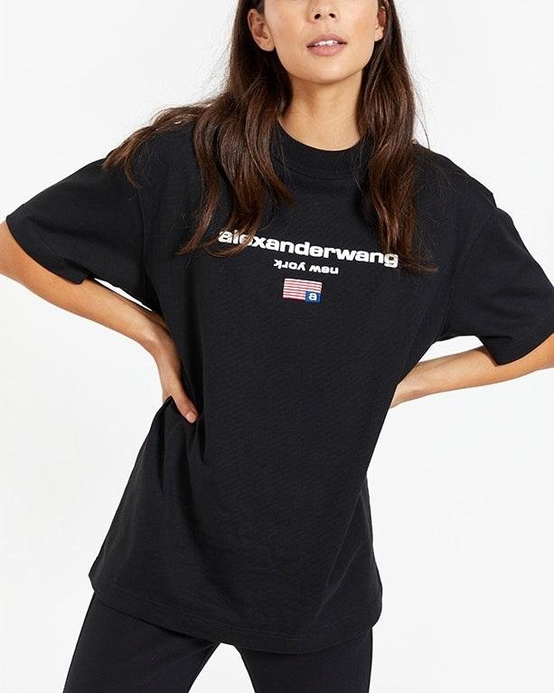 Alexander Wang Logo-Print Cotton T-Shirt, Black-20257195
