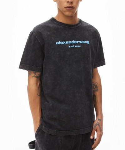Alexander Wang Printed Acid Wash Cotton Jersey T Shirt 1