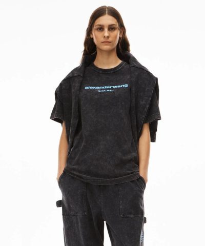Alexander Wang Printed Acid Wash Cotton Jersey T Shirt 4