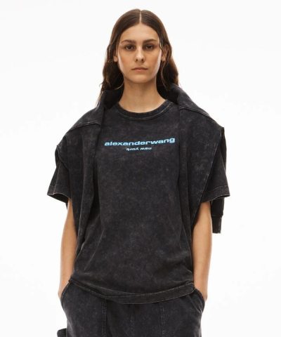 Alexander Wang Printed Acid-Wash Cotton-Jersey T-Shirt-20241468