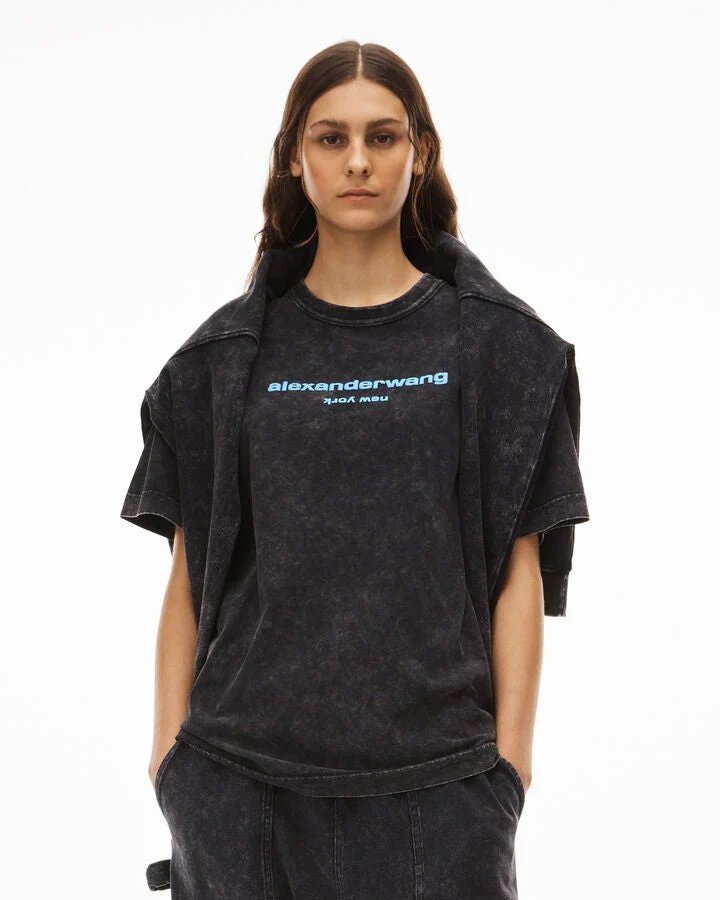 Alexander Wang Printed Acid-Wash Cotton-Jersey T-Shirt-20241468