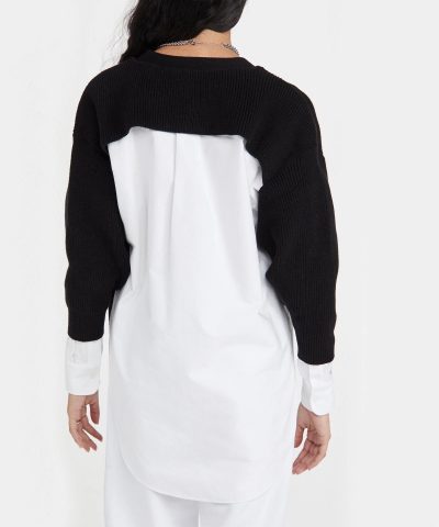 Alternative view of Alexander Wang.t Bi-Layer V Neck Cardigan with Oxford Shirting