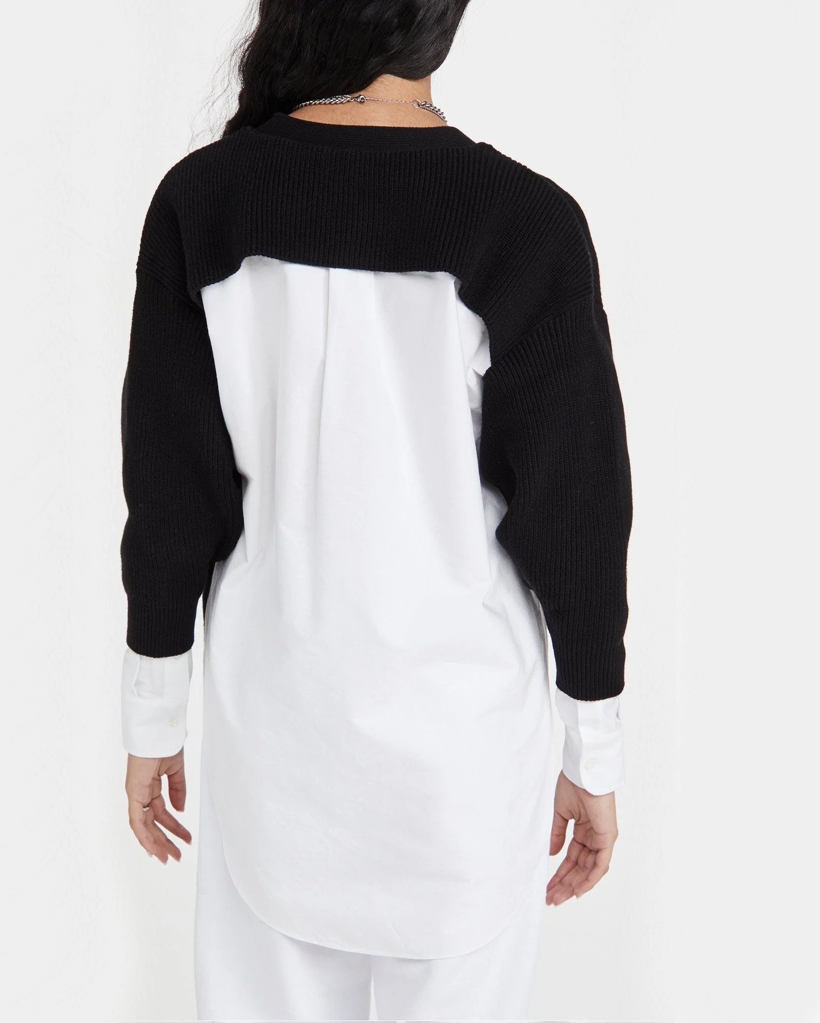 Alternative view of Alexander Wang.t Bi-Layer V Neck Cardigan with Oxford Shirting