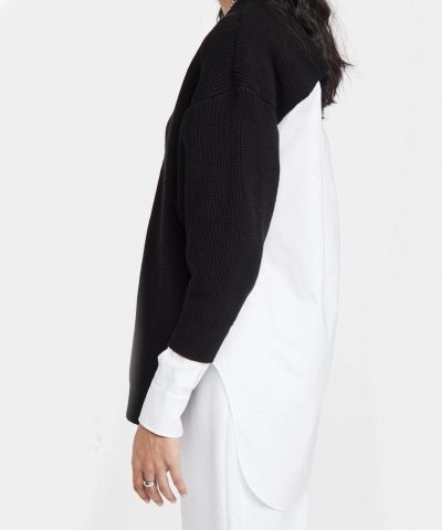 Alexander Wang.t Bi-Layer V Neck Cardigan with Oxford Shirting - Image 3