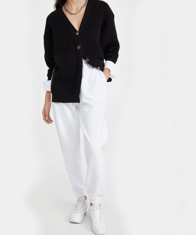 Alexander Wang.t Bi-Layer V Neck Cardigan with Oxford Shirting - Image 4