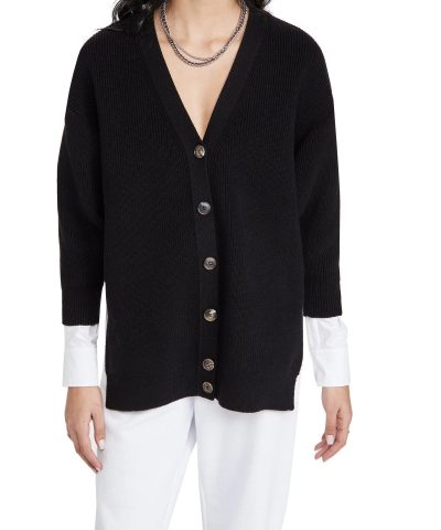 Alexander Wang.t Bi-Layer V Neck Cardigan with Oxford Shirting - Image 6