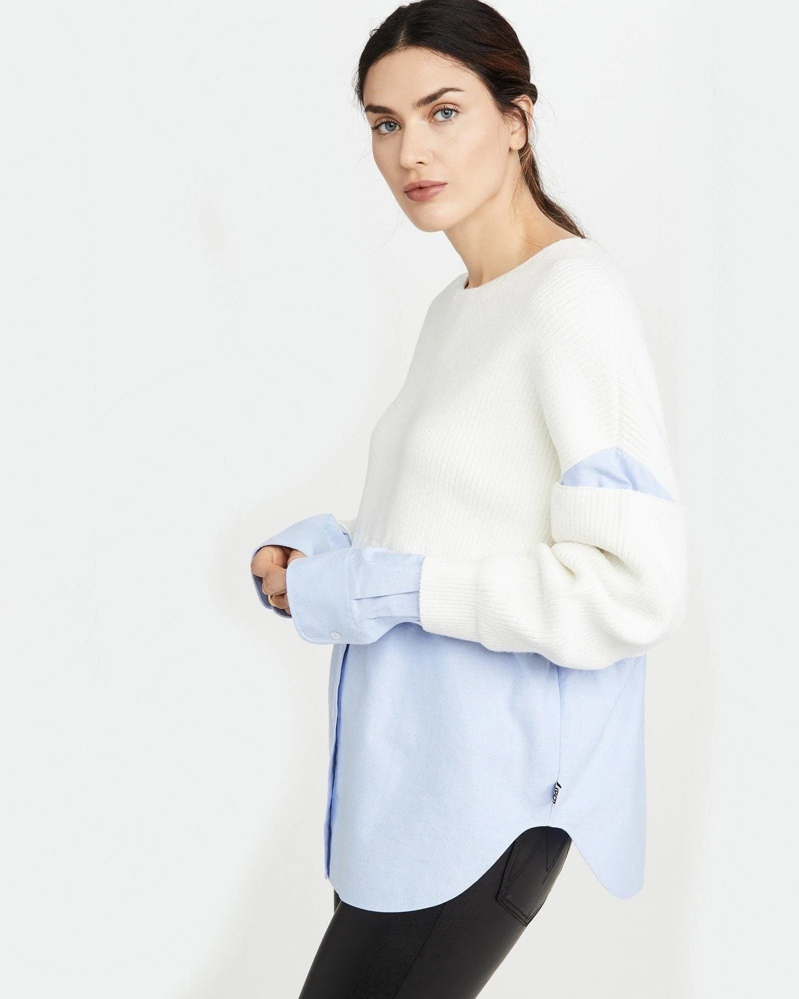 Alternative view of Alexander Wang.t Ribbed Bi Layer Pullover with Oxford Shirt