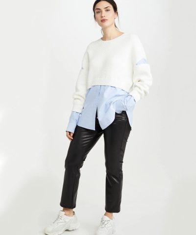 Alexander Wang.t Ribbed Bi Layer Pullover with Oxford Shirt - Image 3