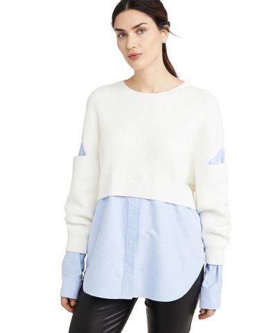Alexander Wang.t Ribbed Bi Layer Pullover with Oxford Shirt-20246857