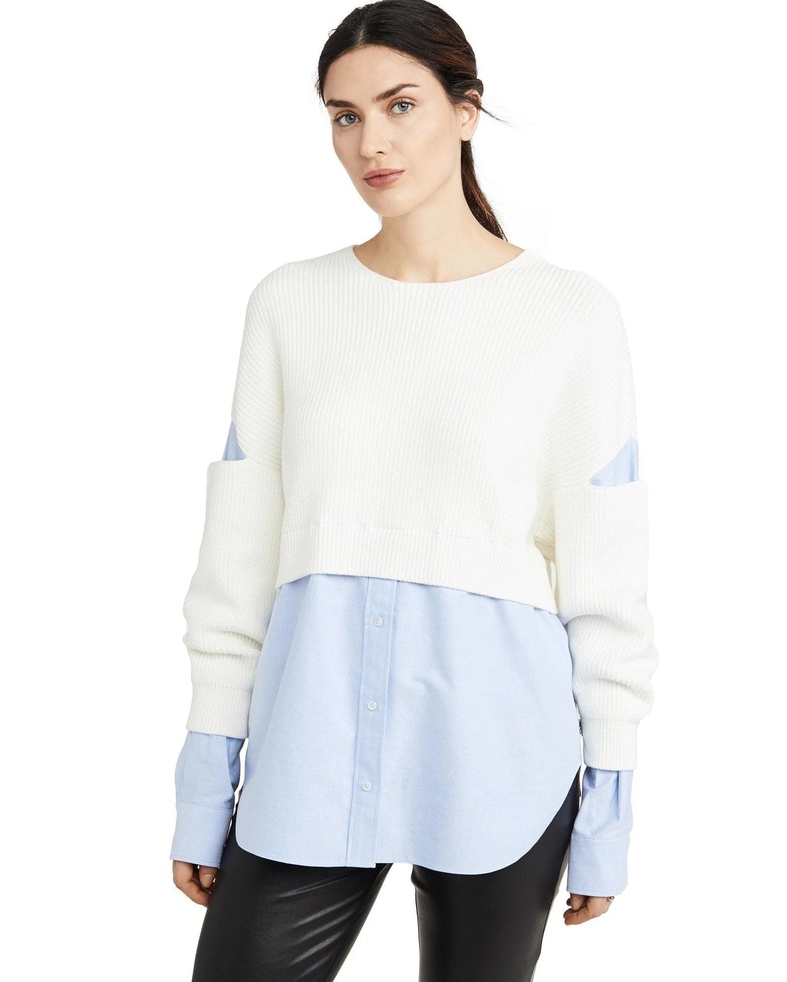 Alexander Wang.t Ribbed Bi Layer Pullover with Oxford Shirt-20246853