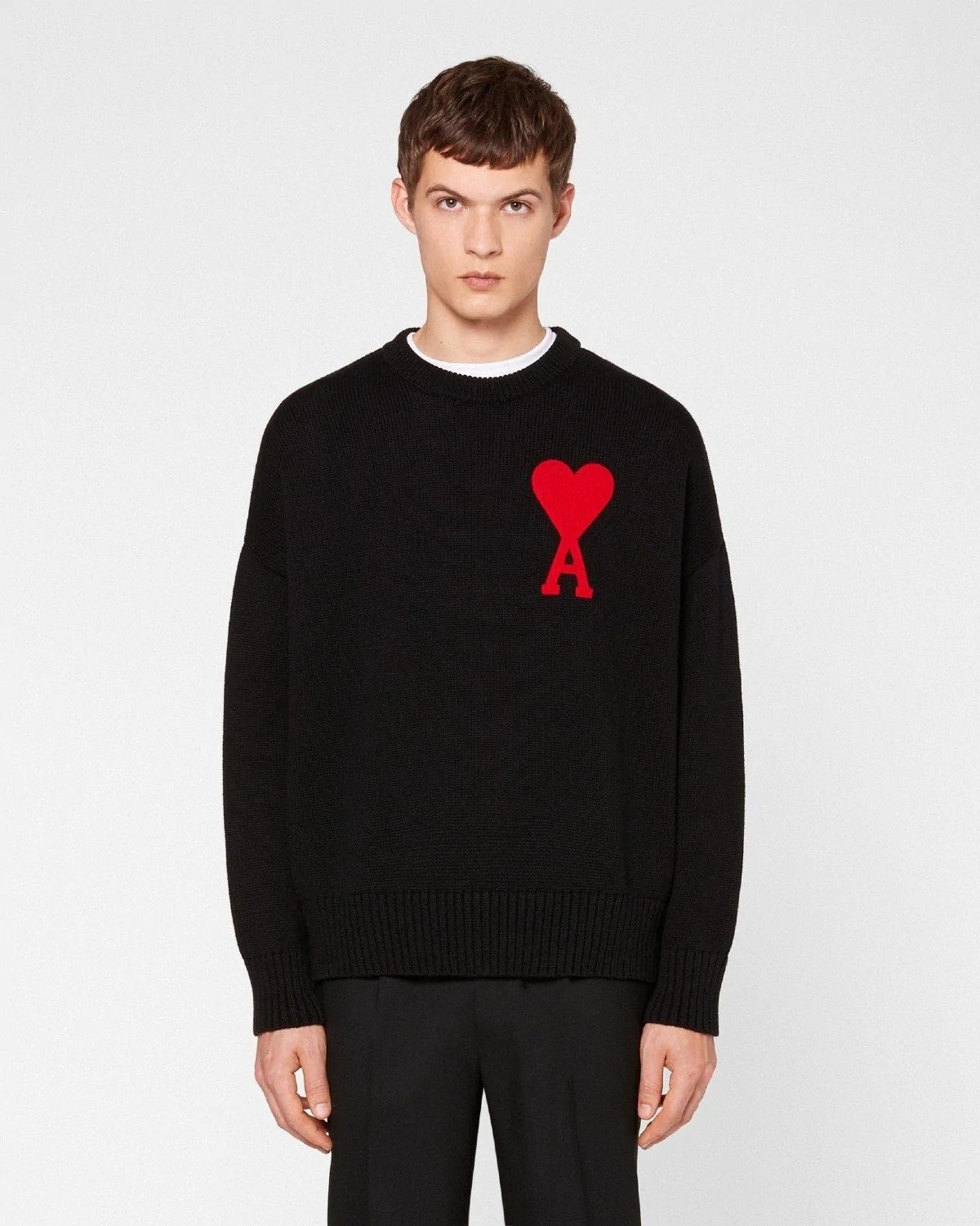 Ami Men's De Coeur Oversize Crewneck Sweater, Black-20259540