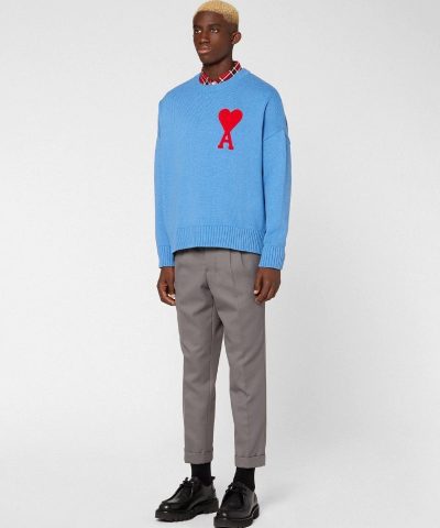 Ami Mens De Coeur Oversize Crewneck Sweater Blue 1