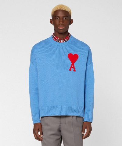 Ami Men's De Coeur Oversize Crewneck Sweater, Blue-20259529
