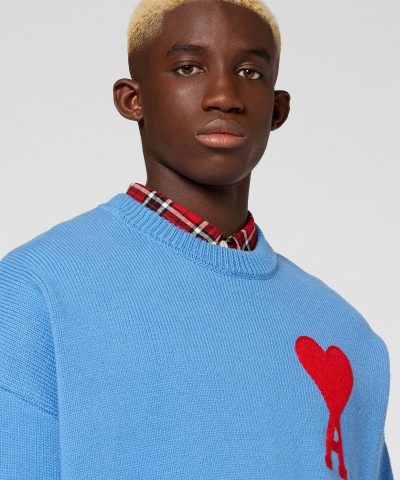 Ami Mens De Coeur Oversize Crewneck Sweater Blue 5