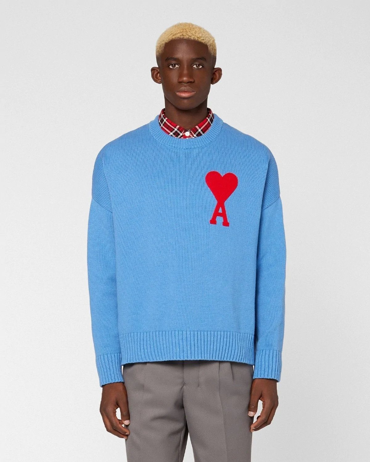Ami Men's De Coeur Oversize Crewneck Sweater, Blue-20259529
