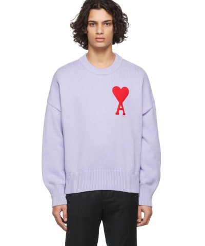 Ami Men's De Coeur Oversize Crewneck Sweater, Purple-20245240
