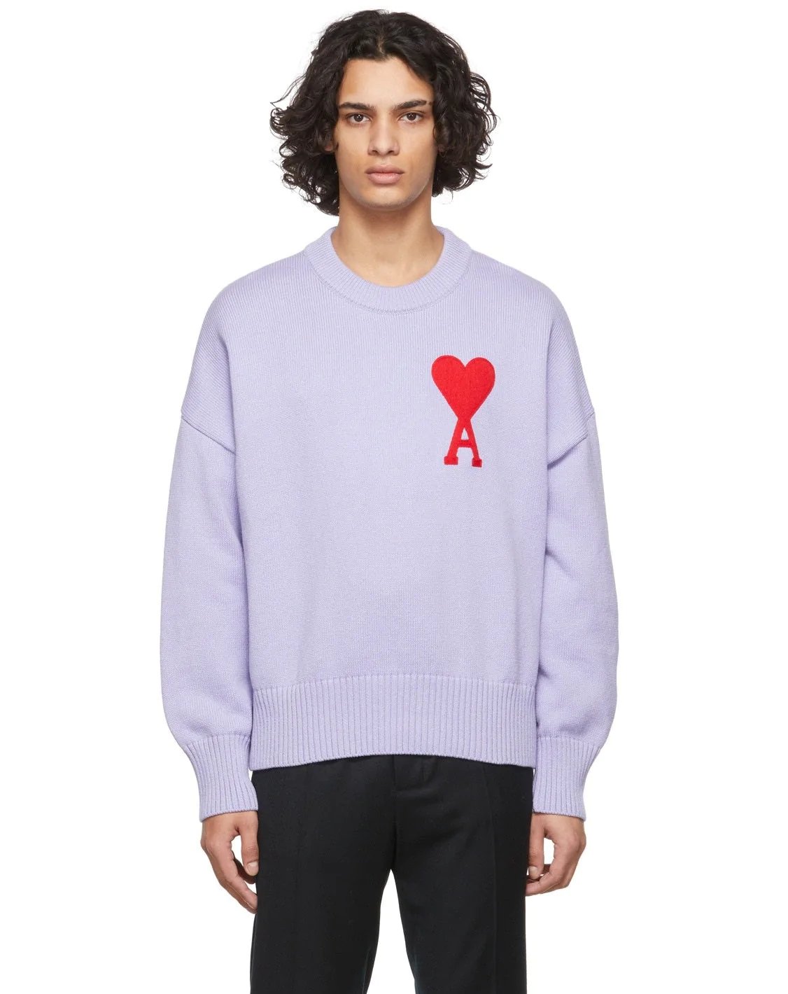 Ami Men's De Coeur Oversize Crewneck Sweater, Purple-20245237