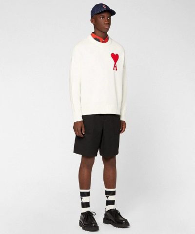 Ami Mens De Coeur Oversize Crewneck Sweater White 1
