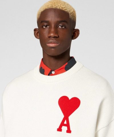 Ami Mens De Coeur Oversize Crewneck Sweater White 5