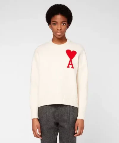 Ami Oversize Ami de Coeur Sweater In White-20294564