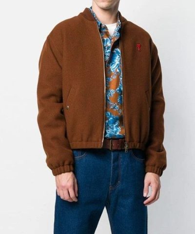 Alternative view of Ami Paris Ami De Coeur Bomber Jacket, Brown