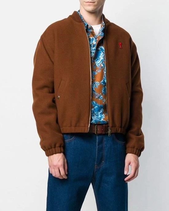 Alternative view of Ami Paris Ami De Coeur Bomber Jacket, Brown