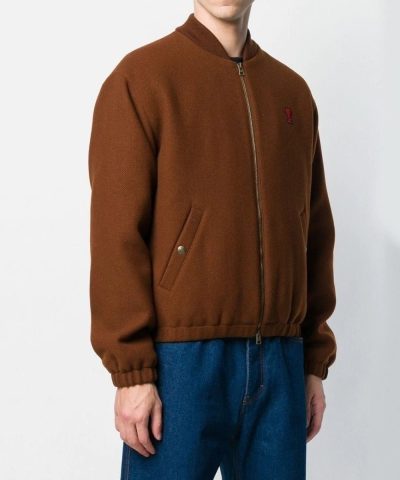 Ami Paris Ami De Coeur Bomber Jacket, Brown - Image 3