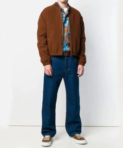 Ami Paris Ami De Coeur Bomber Jacket, Brown - Image 6
