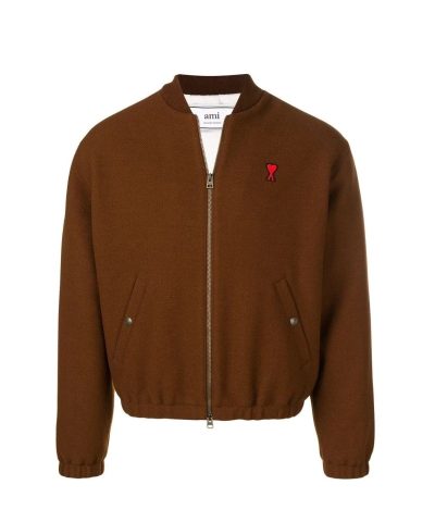 Ami Paris Ami De Coeur Bomber Jacket, Brown-20259217