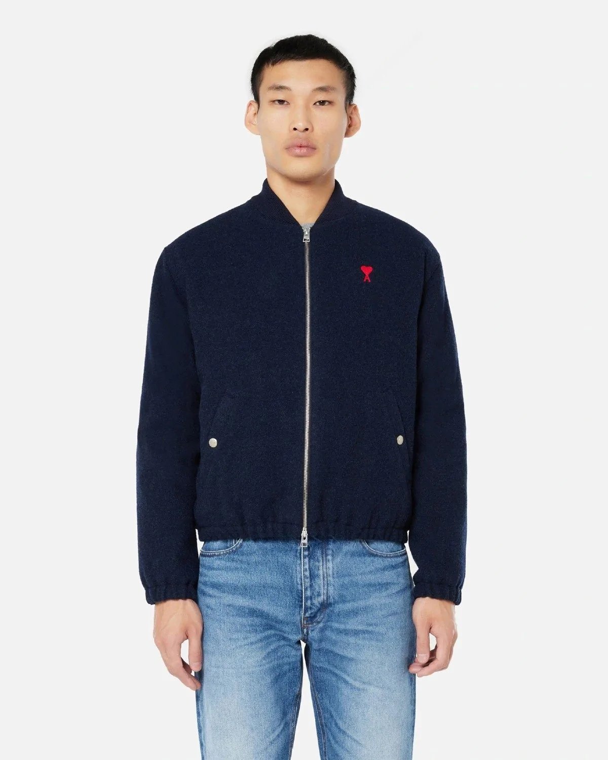 Ami Paris Ami De Coeur Bomber Jacket, Navy-20259223