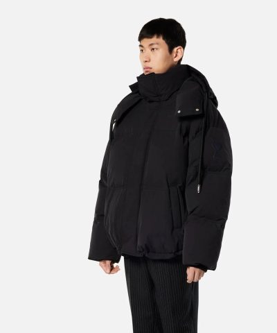 Ami Paris Mens Black Hooded Down Jacket 1